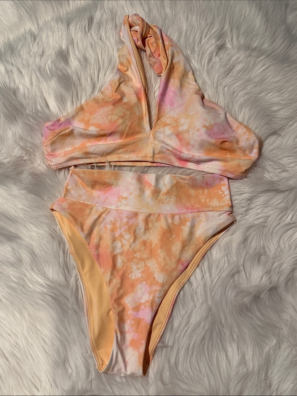 NWOT - aerie Peach & Pink Tie-Dye High-Waist Bikini